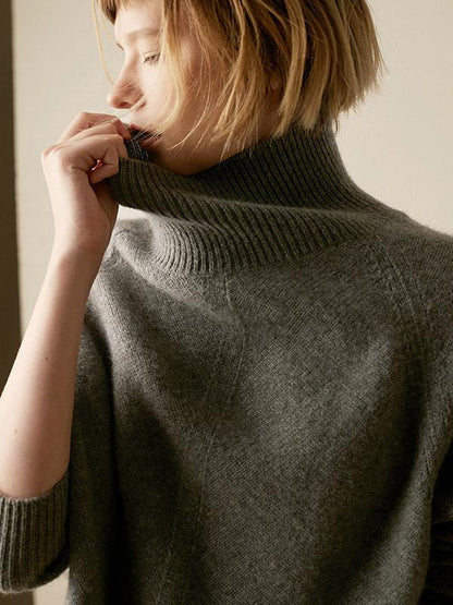 Casual Knitting Solid Color High-Neck Sweater Tops