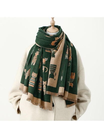 Sscarvii - Fashionable Cat Print Winter Scarf