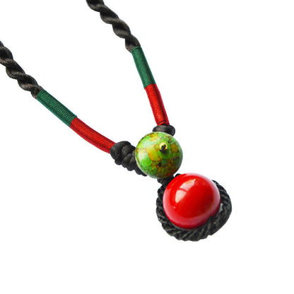Original National Style Hand-Woven  Buckle Red Ball Women'S Necklace Retro Cotton Hemp Accessory Red Bean Collarbone Chain
