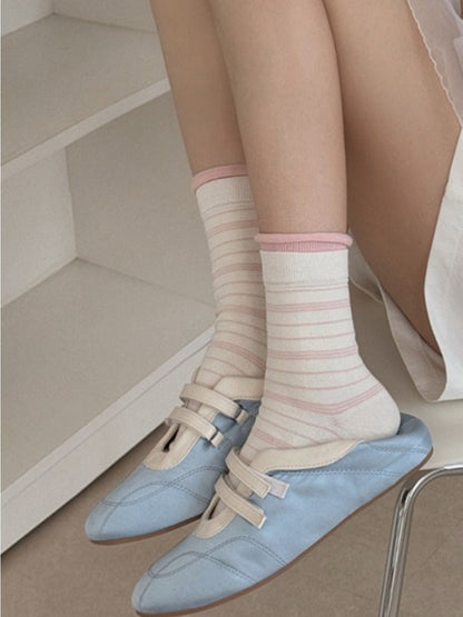 Rufia - Striped Mid-Calf Casual Socks for Women