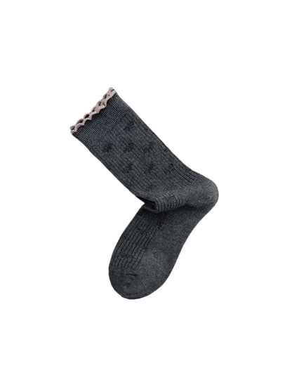 Rufia - Grey Pink Plaid Bow Mid-Crew Socks