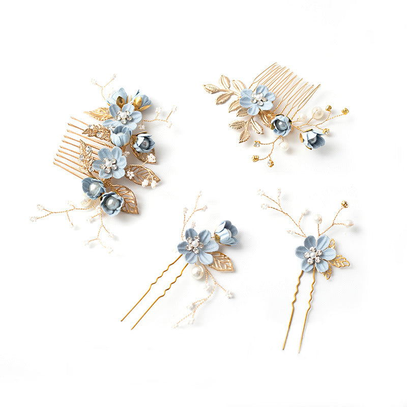 Bridal Floral Hair Accessories Forest Style Blue Flower Hairpin Wedding Hairpiece