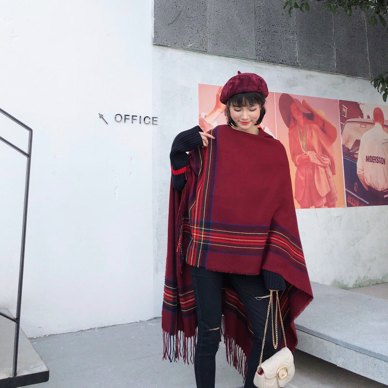 Ethnic Style Cape Shawl Women'S Cape With Hat Thickened Warm Tibetan Scarf Cape Jacket