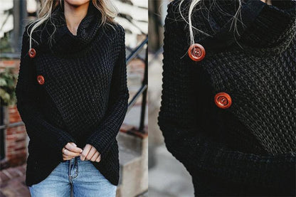 Turtleneck Cardigan Solid Color Button Irregular Sweater