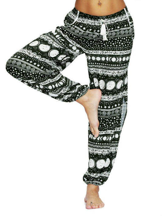 Floral Digital Printing Women'S Drawstring Side Fork Casual Trousers Loose Waist Foot Light Cage Pants 23