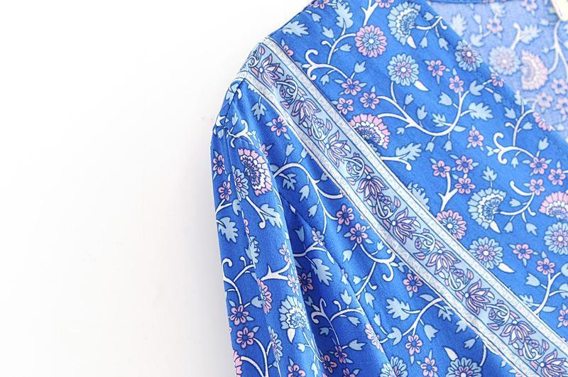 Print V Neck Long Sleeve Boho T Shirt
