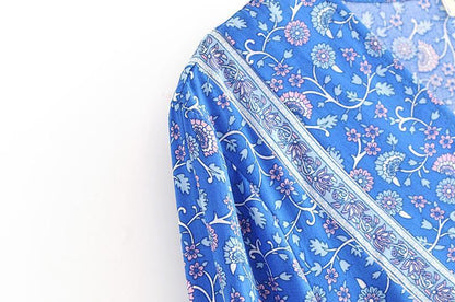 Print V Neck Long Sleeve Boho T Shirt