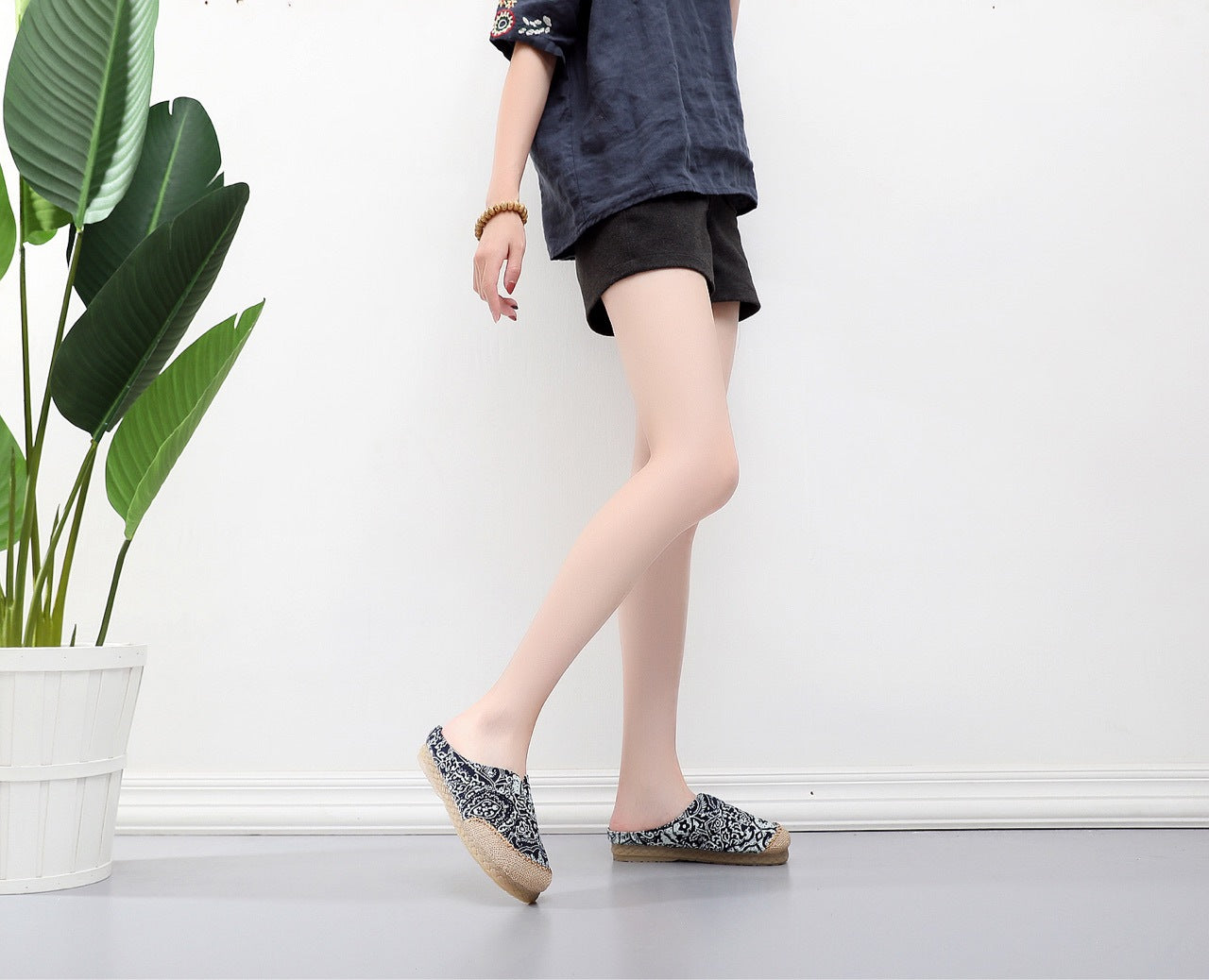 Blue-And-White Slippers Couple Wrapped Hemp Ethnic Embroidered Slippers Home Slippers
