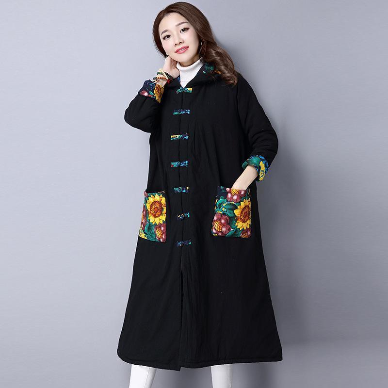 Autumn And Winter National Style Printing  Long Coat
