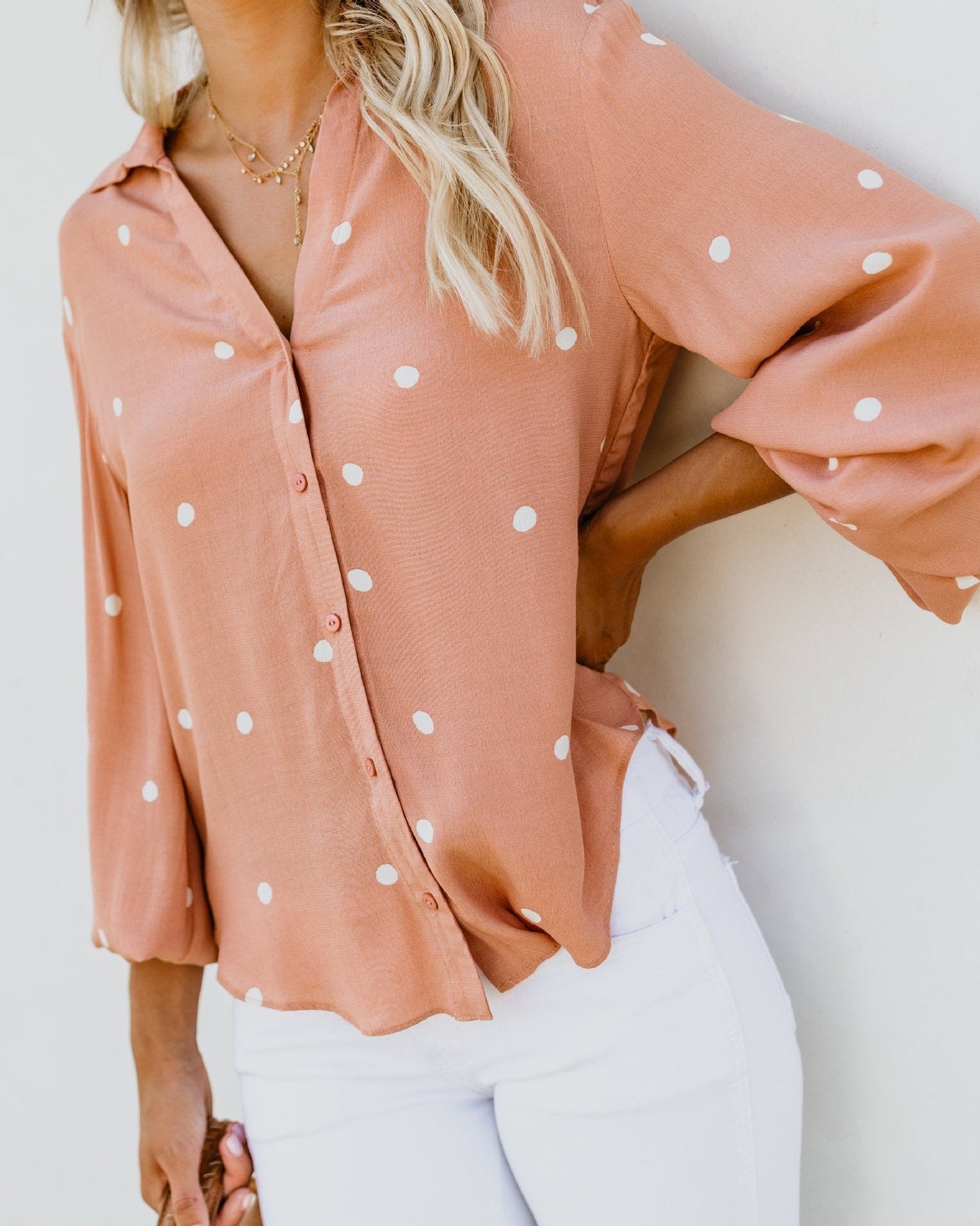 Polka Dot Puff Sleeve Tops Shirt Blouse