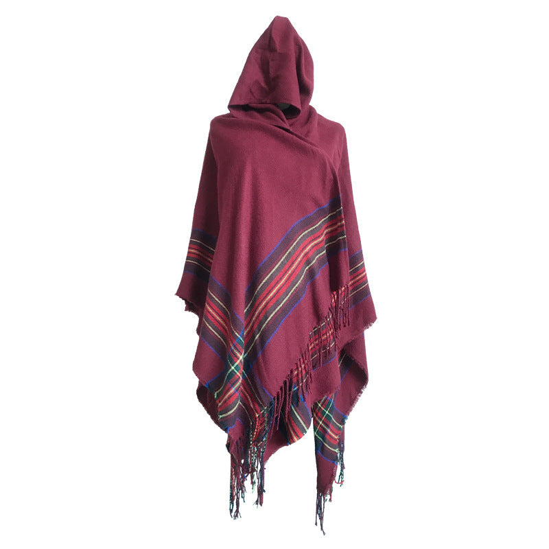 Ethnic Style Cape Shawl Women'S Cape With Hat Thickened Warm Tibetan Scarf Cape Jacket