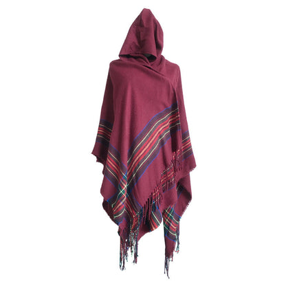 Ethnic Style Cape Shawl Women'S Cape With Hat Thickened Warm Tibetan Scarf Cape Jacket
