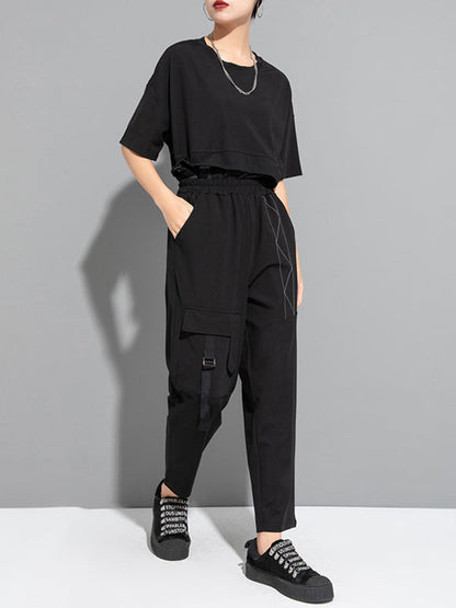 Harem Pants Ninth Pants Pockets Split-Joint Casual Pants Bottoms Ninth Pants