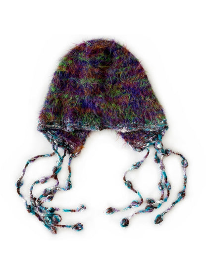 Haila - Colorful Striped Knitted Beanie with Tassel Ties