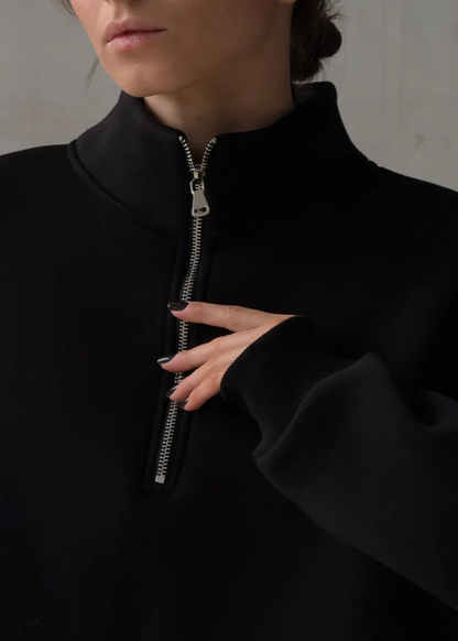 Oversized Cotton Blend Sweatshirt With High Collar