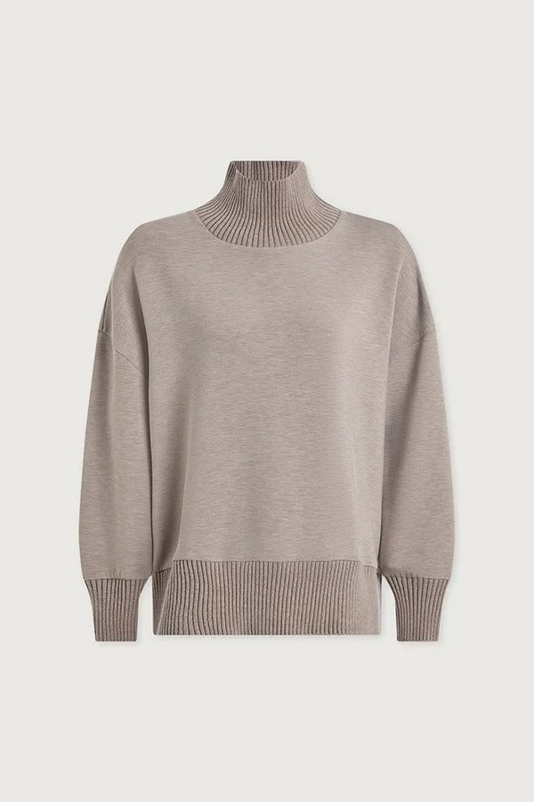Berner High-Neck Long Sleeve Side Zipper Sweatshirt and Elastic Waist Pocketed Loose Pants Set