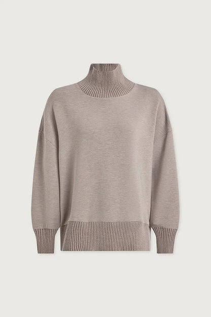 Berner High-Neck Long Sleeve Side Zipper Sweatshirt and Elastic Waist Pocketed Loose Pants Set