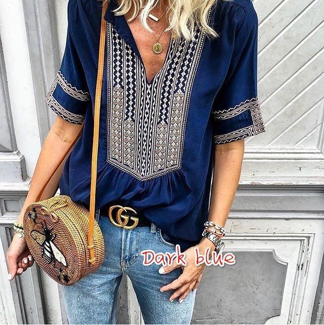 Ethnic Style Plus Size V-Neck Casual T-Shirt