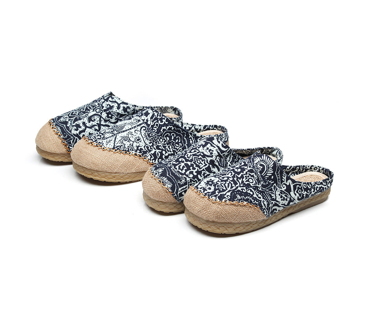 Blue-And-White Slippers Couple Wrapped Hemp Ethnic Embroidered Slippers Home Slippers