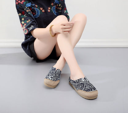 Blue-And-White Slippers Couple Wrapped Hemp Ethnic Embroidered Slippers Home Slippers