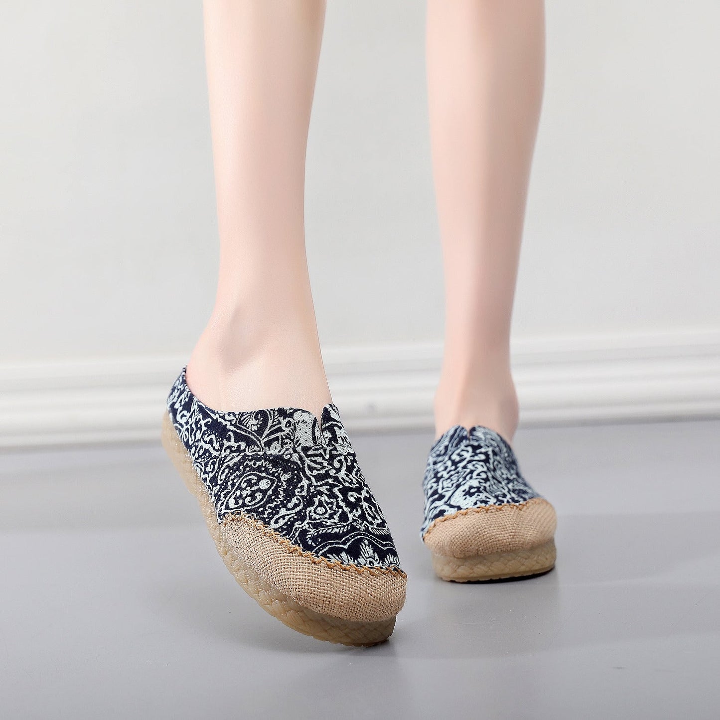 Blue-And-White Slippers Couple Wrapped Hemp Ethnic Embroidered Slippers Home Slippers