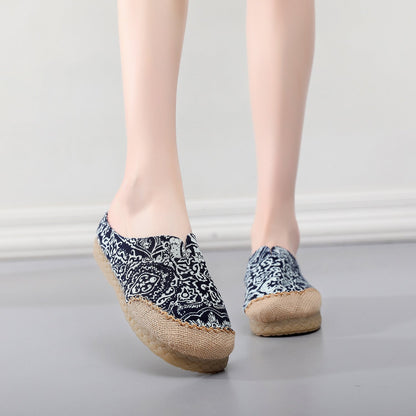 Blue-And-White Slippers Couple Wrapped Hemp Ethnic Embroidered Slippers Home Slippers