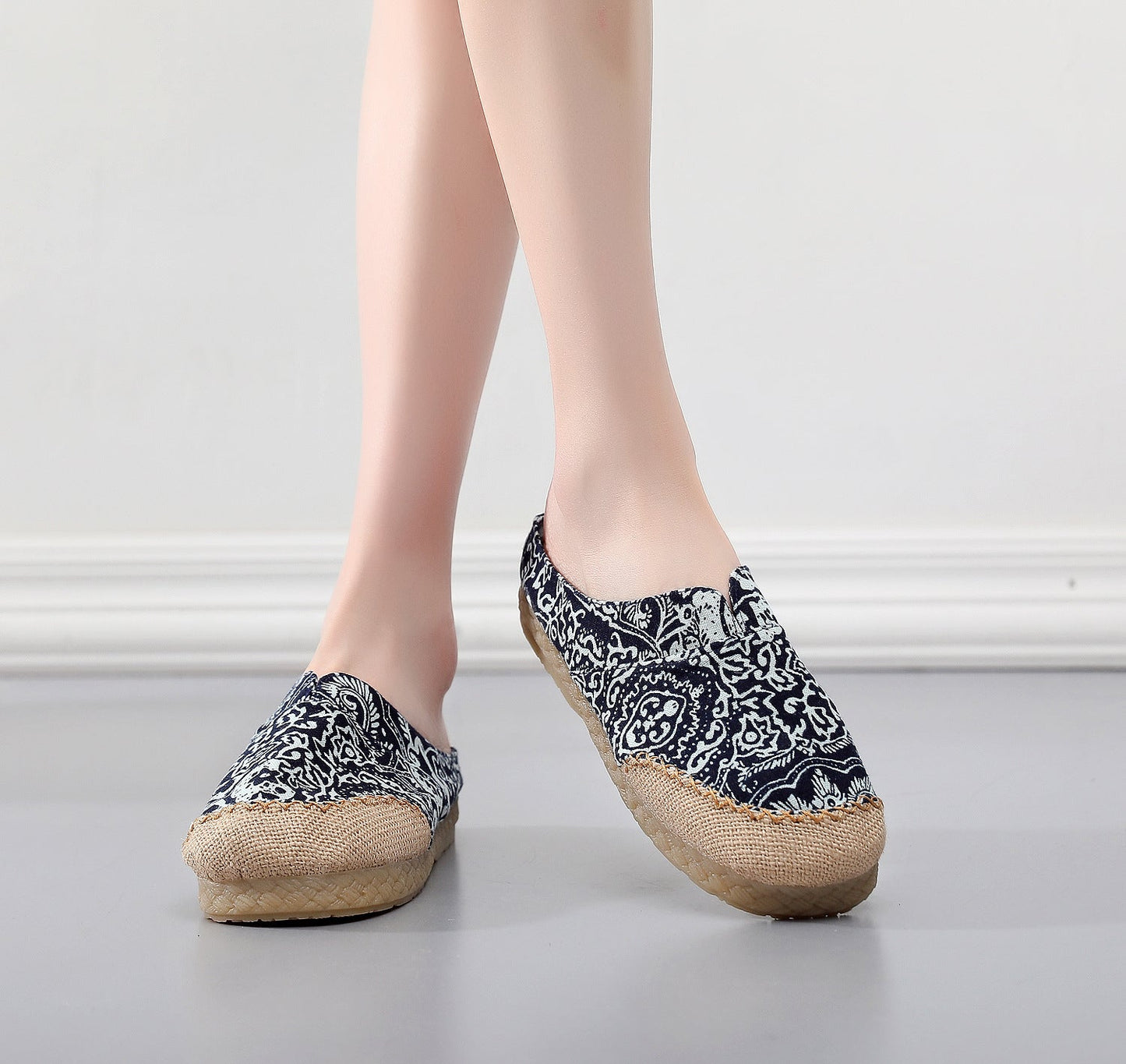Blue-And-White Slippers Couple Wrapped Hemp Ethnic Embroidered Slippers Home Slippers