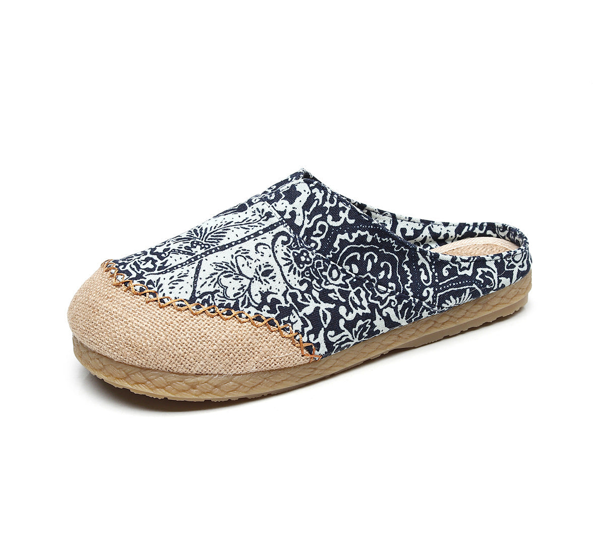 Blue-And-White Slippers Couple Wrapped Hemp Ethnic Embroidered Slippers Home Slippers