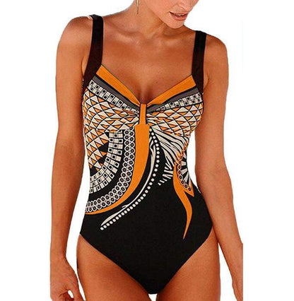 Swimwear Sling Retro Printed Ladies Jumpsuit Sexy Backless Swimsuit.
