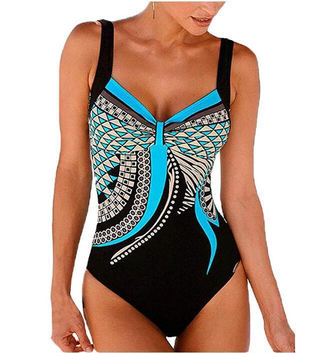 Swimwear Sling Retro Printed Ladies Jumpsuit Sexy Backless Swimsuit.