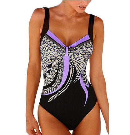 Swimwear Sling Retro Printed Ladies Jumpsuit Sexy Backless Swimsuit.