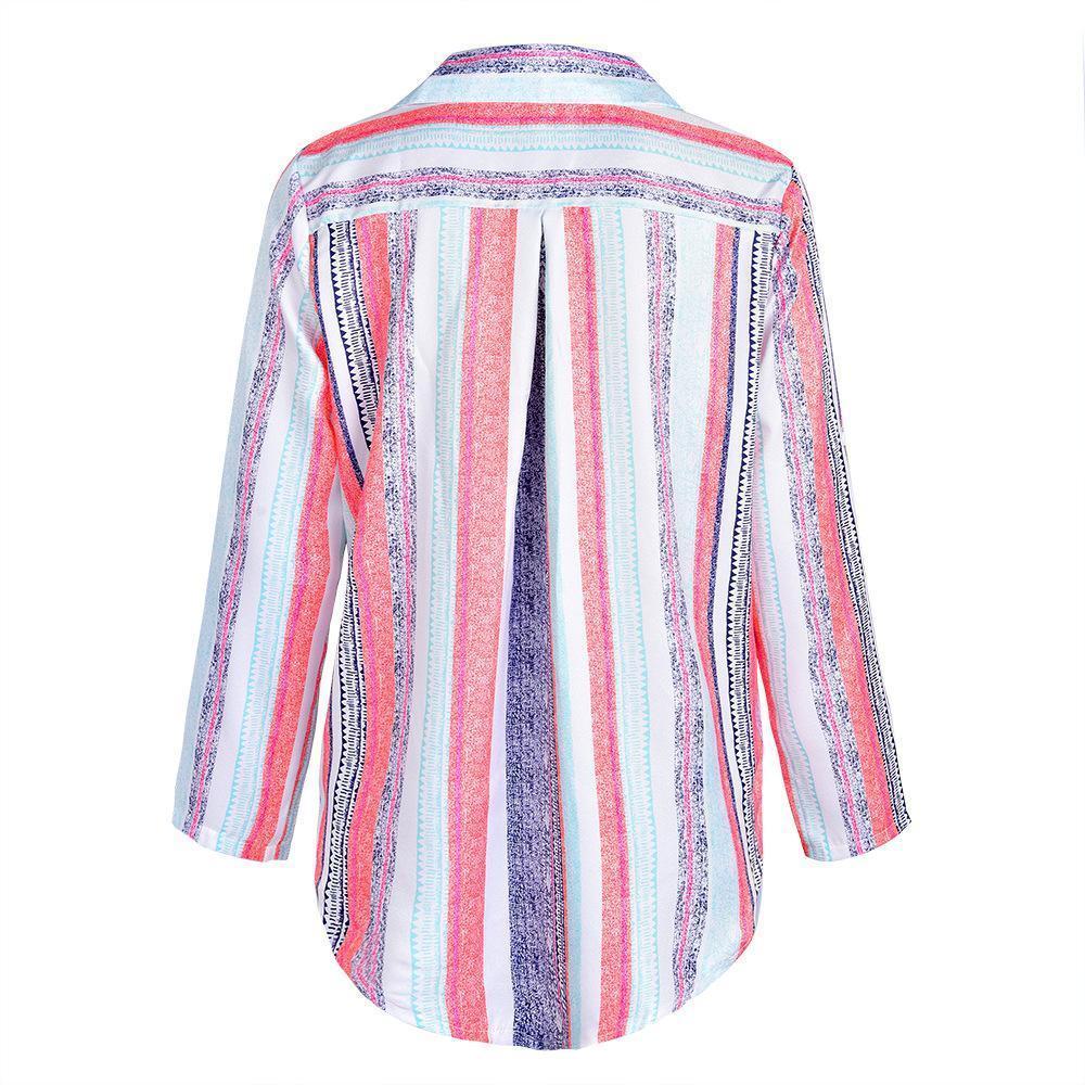 Fashion Colorful Striped Plus Size Long Sleeve Shirt