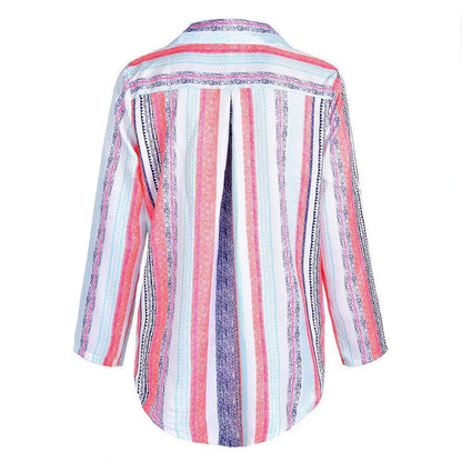 Fashion Colorful Striped Plus Size Long Sleeve Shirt