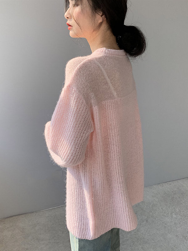 Urban Loose Solid Color Round-Neck Sweater Top