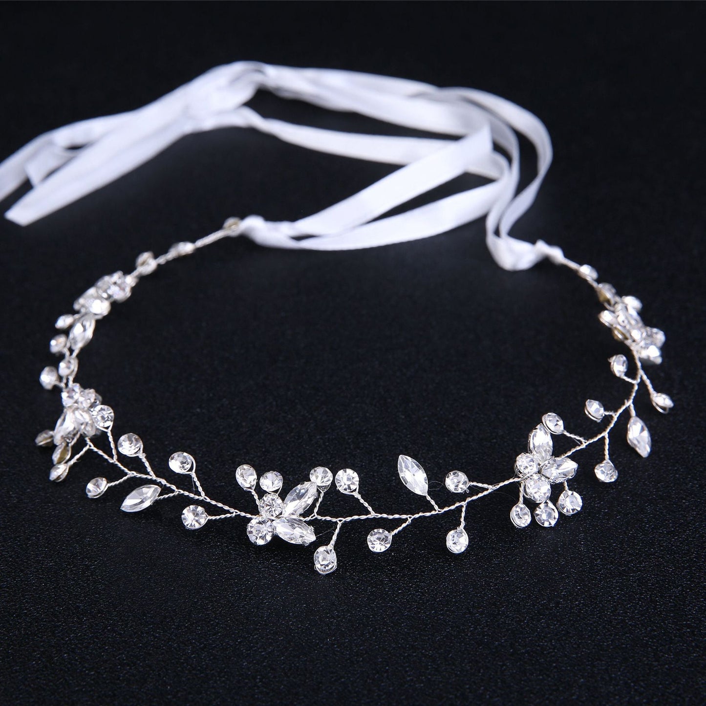 Bridal Headpiece Handmade Silver Rhinestone Headband Wedding Hair Accessory