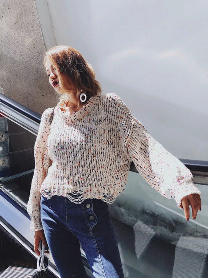 Autumn And Winter New Color Broken Irregular Loose Bat Sleeve Jumper
