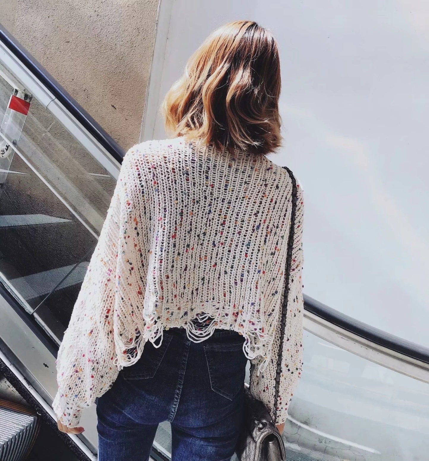 Autumn And Winter New Color Broken Irregular Loose Bat Sleeve Jumper