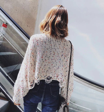 Autumn And Winter New Color Broken Irregular Loose Bat Sleeve Jumper