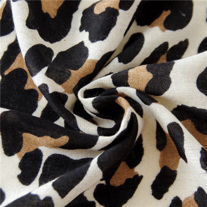 Classic Leopard Print Spring, Autumn, And Winter Long Versatile Cotton And Linen Scarf Dual Purpose Shawl