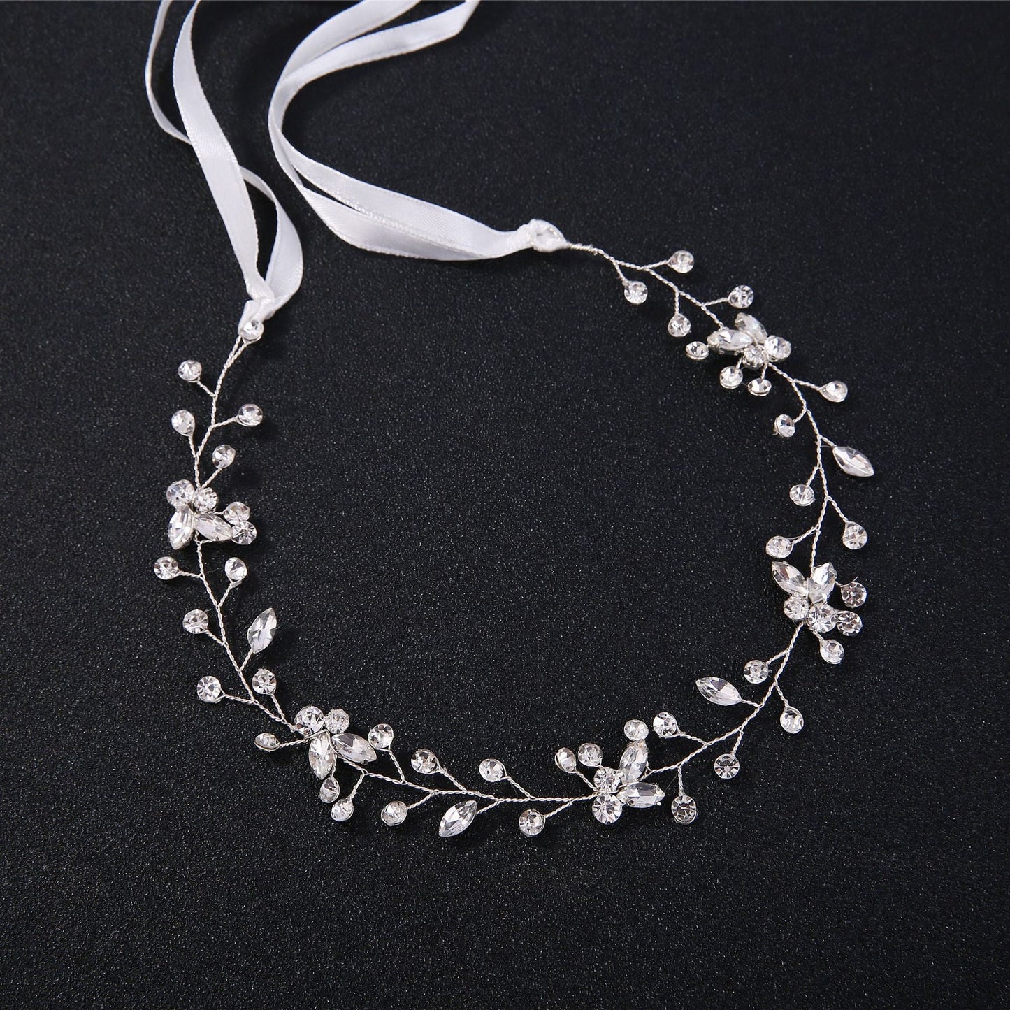 Bridal Headpiece Handmade Silver Rhinestone Headband Wedding Hair Accessory