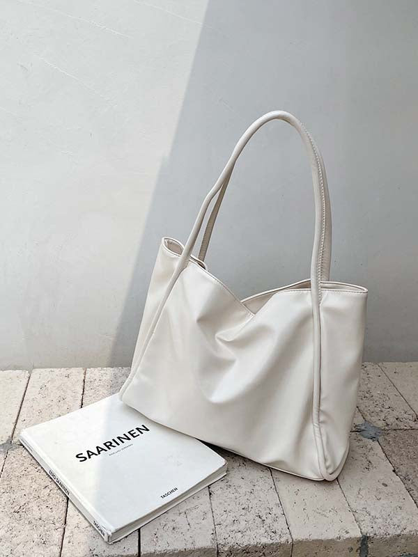 Simple Casual Chic Solid Color PU Tote Shoulder Bags Accessories