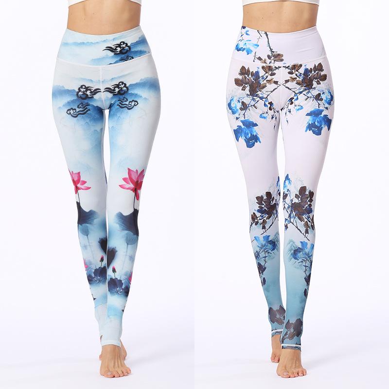 Stylish Yoga Clothes Printed Yoga Pants Women'S Tight High Waist Hip Lifting And Foot Stepping Pants Sports Fitness Pants