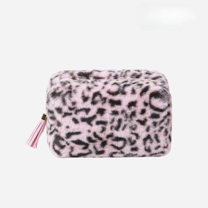 Leopard Print Plushed Large Capacity Makeup Bag
