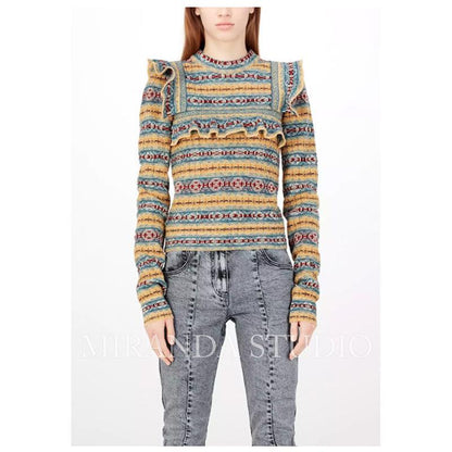 Autumn And Winter Geometric Stripes Wooden Ear Bottoming Slim Sweater