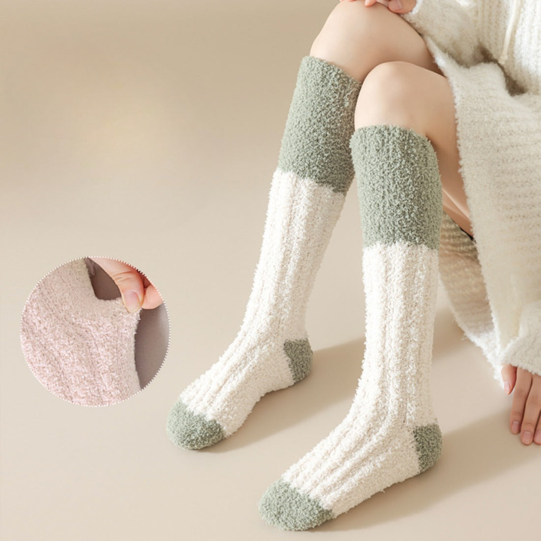 Rufia - Color Block Knee-High Towel Socks