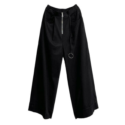 High Waist Wide Leg Pants With Zipper Loose Fit