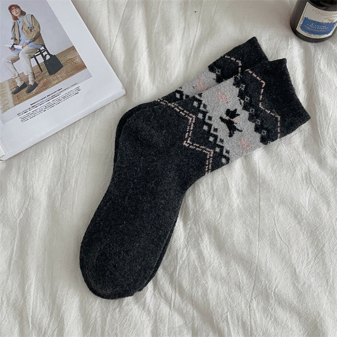 Rufia - Adorable Dog Pattern Thickened Mid-Calf Socks