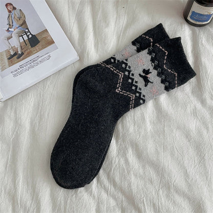 Rufia - Adorable Dog Pattern Thickened Mid-Calf Socks