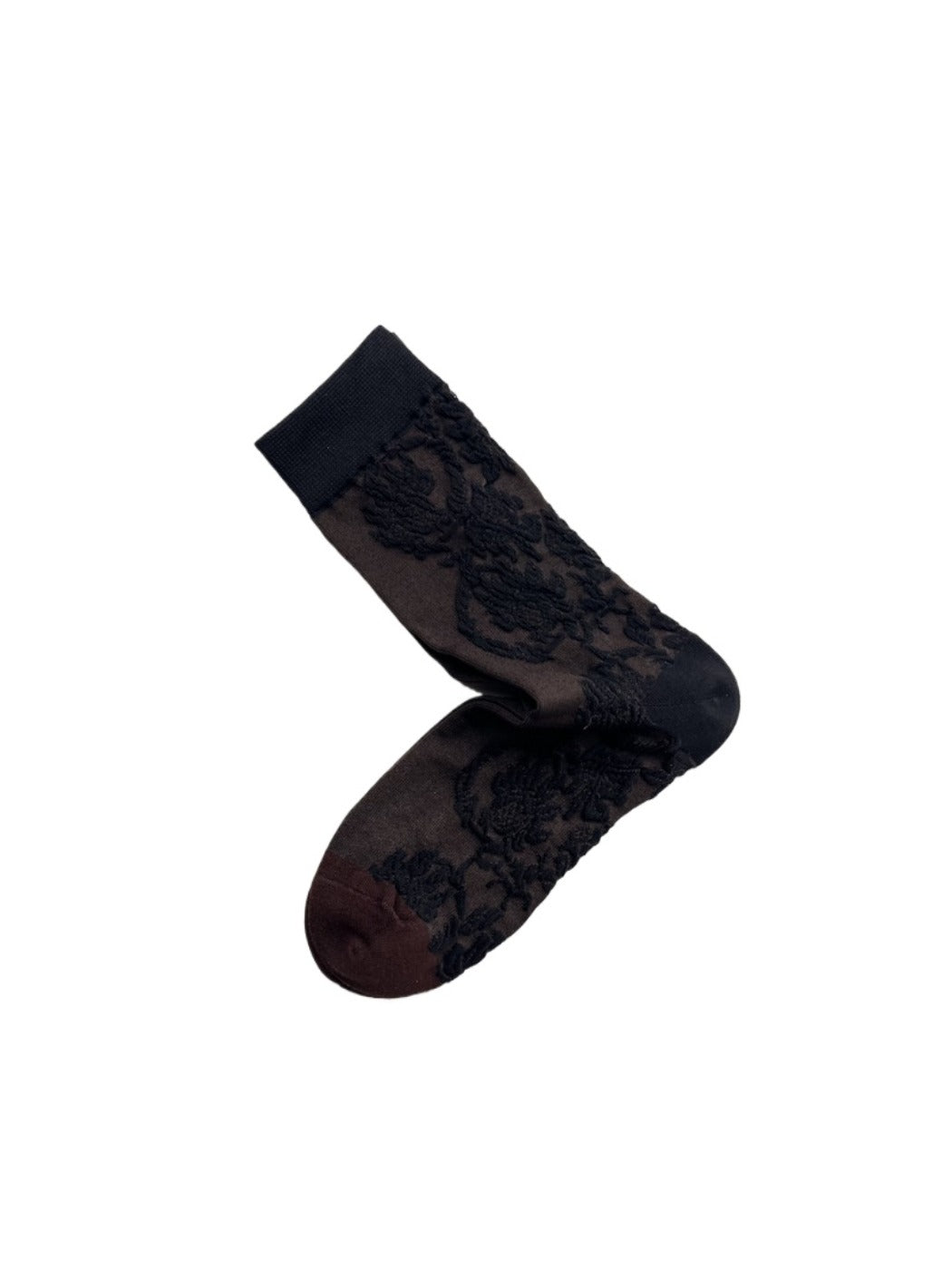Rufia - Retro Floral Embossed Plaid Socks
