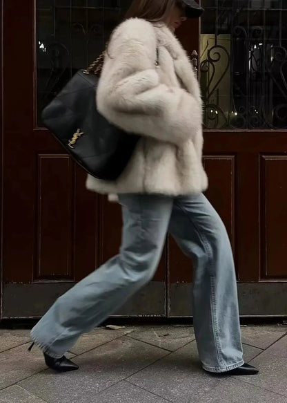 Faux Fur Jacket With Tailored Suit Collar